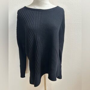Eileen Fisher  Black Italian Cashmere Ribbed Box Sweater 100% Cashmere